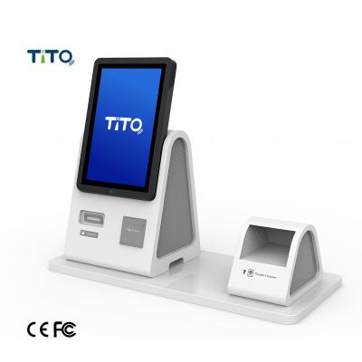 China Self-service Touchscreen Passport Scanner Self Hotel Check In Kiosk With Card Dispenser à venda