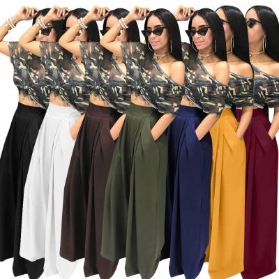 China Plus Size Hot Sale Fashion Flared Casual Wide Leg Pants Trousers Available In Multiple Colors for sale