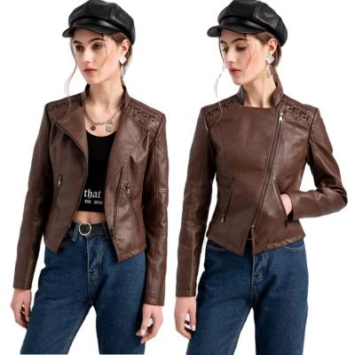 China ZHANBO plus size leather jacket for woman motorcycle short leather jacket slim thin coats for ladies spring and autumn for sale