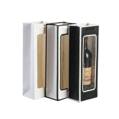 China Recycled Materials Wholesale Hot Sale Transparent Window Wine Packaging Bag Bottle Packaging Gift Bag for sale