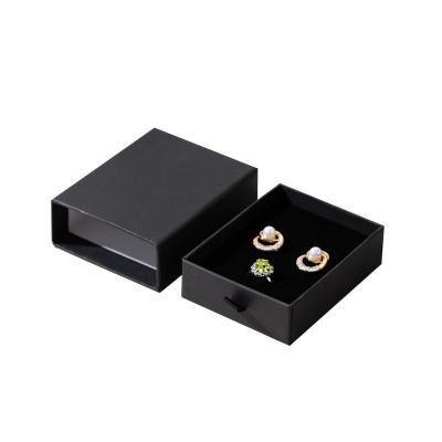 China Recycled Materials Cheap Printed Logo With Sponge Jewelry Gift Box Black Drawer Box Earrings Necklace Packaging Box for sale