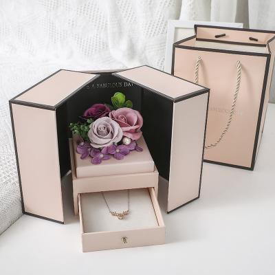 China Recycled Materials Lace Double Door Soap Flower Drawer Gift Box Valentine's Day Jewelry Gift Box Double for sale