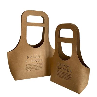 China Recycled Materials Wedding Guest Flower Gift Bag Valentine's Day Flower Packaging Kraft Paper Box Tote Bag for sale