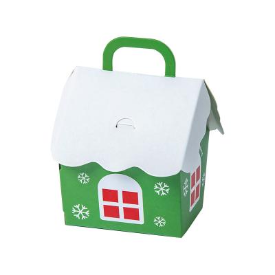 China Recyclable Christmas House Handle Box Cardboard Cookie Candy Gift Boxes Christmas Party Favors Supplies for sale