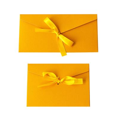 China Luxury Recycled Materials High Quality Business Invitation Envelope Customized Kraft Paper Envelope With Ribbon for sale