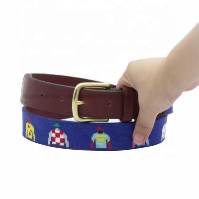 China Cowhide Jockey Bristle Mens Needlepoint Genuine Leather Belt for sale