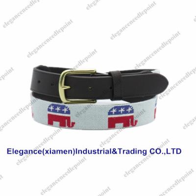 China Genuine Cowhide Full Grain Cowhide Leather Embroidery Belt Elephant Needlepoint Belts for sale