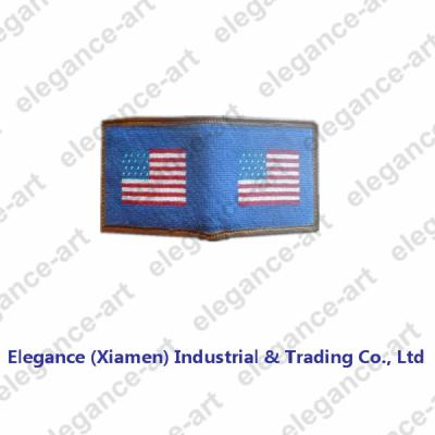 China Blue American Flag Needlepoint Leather Wallet for sale