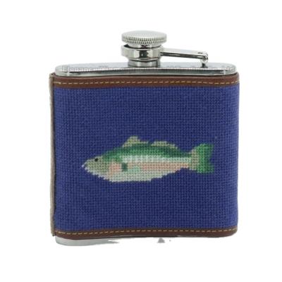 China Blue Viable Fish Needlepoint Stainless Steel Hip Flask for sale