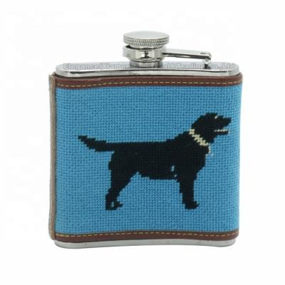 China Light Blue PORTABLE Dog Needlepoint Flask with Stainless Steel Hip Flask for sale