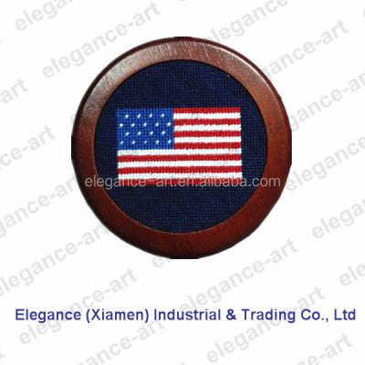 China American Flag Navy Needlepoint Wooden Coaster and Solid Wood Coaster for sale