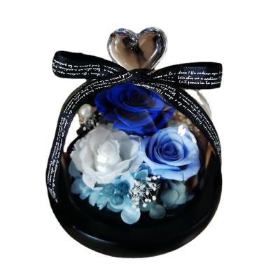 China Flower Decoration Love Glass Simplicity Dried Cover Preserved Flower Gift Box Rose Preserved Flower for sale