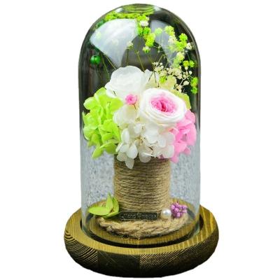 China Real Eternal Flower Rose Glass Cover Decoration Diy Natural Touch Dried Flower Preserved Flower Gift for sale