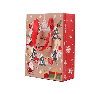 China Recyclable Kraft Paper Gift Bag Bread White Christmas Gift Elk Christmas Tree Package Bag for sale