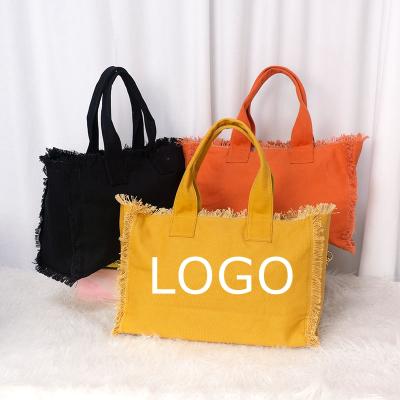 China 2022 Fringed New Arrive Women's Tote Bags Printing Tote Bag Custom Fringed Canvas Beach Bag for sale