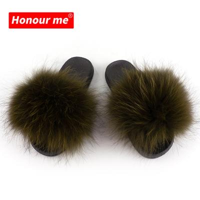 China Fashion trend real fox fur female slippers ladies shoesslides slippers women indoor hairy sandals for sale