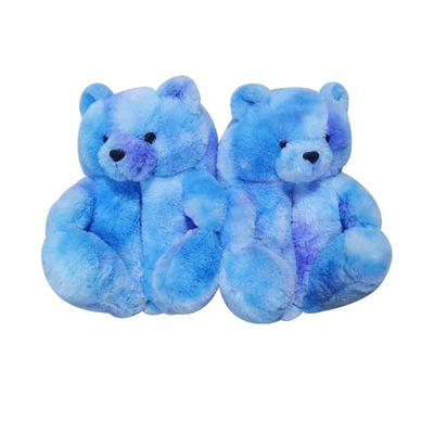 China 2021 Fashion Trend Women New Hot Sale Teddy Bear Slips Cartoon Flat Fur Slippers Cute Ladies Bear Faux Fur Slides Rainbow Women Slippers for sale