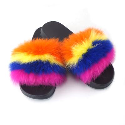 China 2021 Fashion Trend Luxury New Fashion Real Fox Hair Woman Slippers for sale