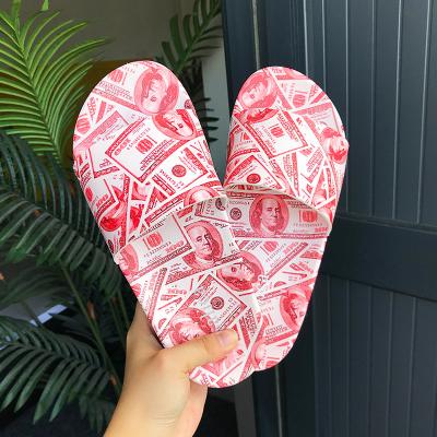 China 2021 Trend Hot Selling Fashion Women's Slides Slipper Silver Rubber Shoes Dollar Printing Flat Slides Ladies Outdoor Shoes for sale