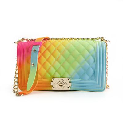 China Fashion woman bags luxury 2021cross body bags fashion colorful rainbow jelly pvc ladies bags women handbags for sale