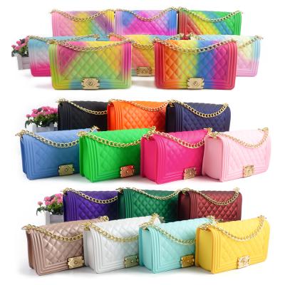 China Wholesale Fashion Handbags Simple Cross - Body Jelly Bags Lattice Colorful Women Handbags Rainbow PVC Jelly Purse for sale