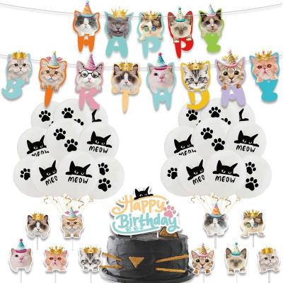 China New Man Pet Theme Banner Cupcake Paper Toppers Meows Cat Flag Dessert Table Decor Supplies Birthday Party Decoration Cake for sale