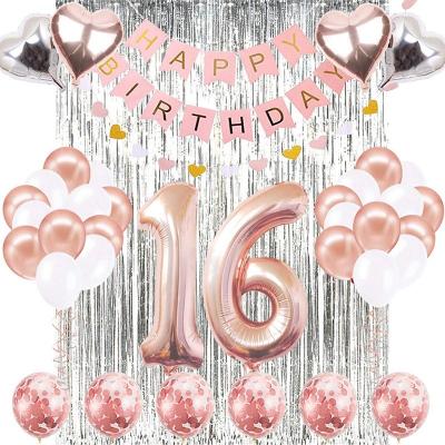 China Sweet Rose Gold Number Balloons Birthday Party Decorations Man Happy Birthday Banner for sale