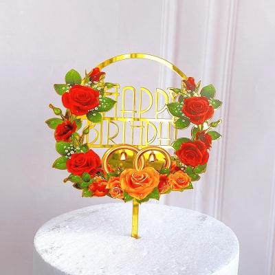 China 2021 New Birthday Party Fashion Design Happy Birthday Wedding Party Decorations Gold Deeper Shinny Acrylic Cake Toppers for sale