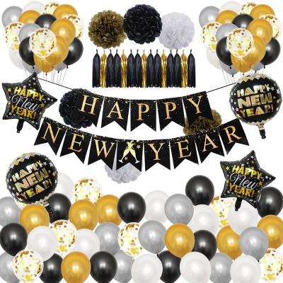 China Disposable Eco-Friendly New Years Eve Home Decor Gold Confetti Balloons 2022 Banner Party Decorations Happy New Years For 2022 for sale