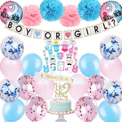 China DIY Gender Reveal Party Supplies Baby Party Decoration Boy Or Girl Pull Flag Confetti Balloons Photo Props for sale