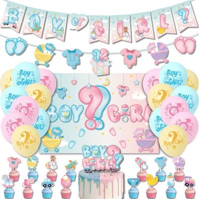 China Festival Stuff Kind Reveal Party BoyOrGirl Pull Flag Balloons Baby Shower Printed Baby Party Decorations for sale