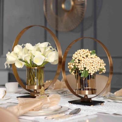 China Modern Metal Flower Wedding Decorative Round Vase With Candle Holder Glass For Table Centerpieces Wedding Decoration for sale