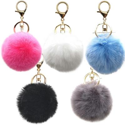 China Faux Furry Rabbit Puff Ball OEM Pom Pom Keychain For Women And Pink Girls for sale