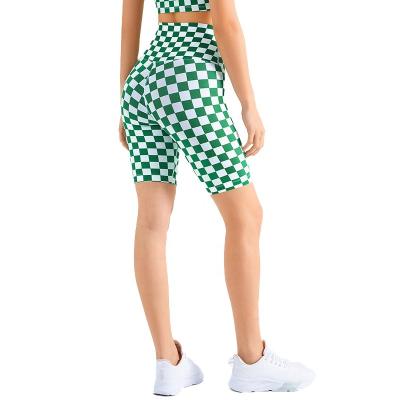 China Breathable High Waist Checkerboard Plaid Design Yoga Shorts No Embarrassing Lines T Pants Gym For Fitness Wear for sale