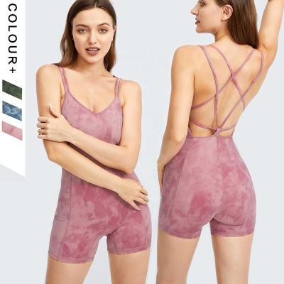 China Breathable One-Piece Jumpsuits Overalls Sport Abbreviations 2022 Women Gym Fitness Tie Dye Yoga Set for sale