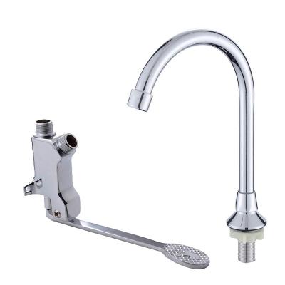 China Metered Faucets Foot Operated Faucet With Wall Mount Installation Pedal Foot Control Valve Water Faucet Pedal Grifo Faucet for sale