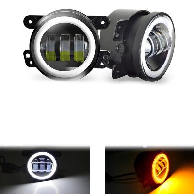 China Aluminum+Toughed Glass+Plastic 4 Inch Car Fog Light DRL Turn Signal For Jeep Wrangler JK TJ LJ Led Fog Driving Angel Eye Light Lighting for sale