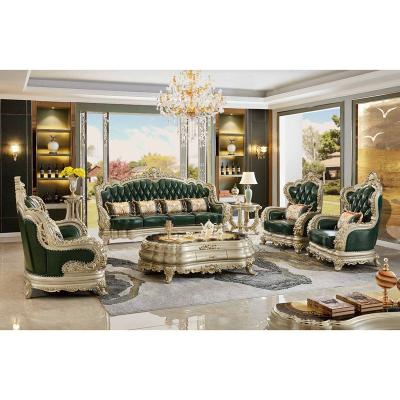 China (Height)Adjustable Leather Sofa Set Luxury Living Room Furniture Modern Reclining Green And Royal Gold Antique Sofa for sale