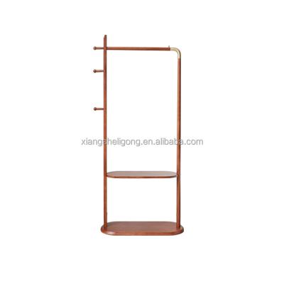 China (Others) Modern simple adjustable metal solid wood clothes rack commercial household clothes rack for sale