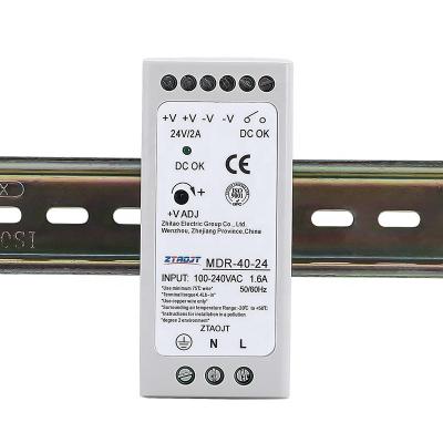 China Low Power Consumption 24V 40W 1.7A MDR-40-24 Industrial Single Output AC DC LED DIN Rail Ultrathin Power Supply for sale