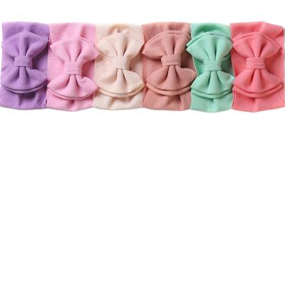 China European and American Style Kids Big Bow Soft Elastic Waffle Headband Solid color Big Bow head wrap cotton Fabric Baby Bow Headband For Kids for sale