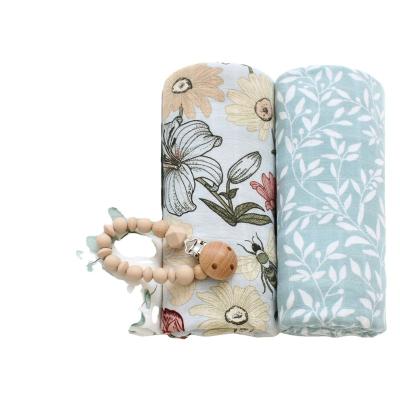 China PORTABLE 2022 Custom 2 Layers Organic Newborn Receiving Blanket Baby Safari Jungle Bamboo Cotton Baby Muslin Swaddle Blanket Warp for sale