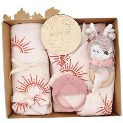 China New 2022 Anti-Static Bamboo Muslin Blanket Cotton Infant Wrap Muslin Wrap Gift Box Blanket Set for sale