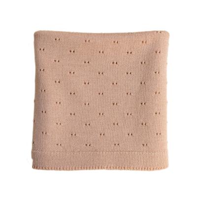 China Wholesale Wearable Large Fine Knit ODM Custom Designer Spotted Cotton Pointelle Luxury Hollow Baby Knitted Blanket For Winter for sale