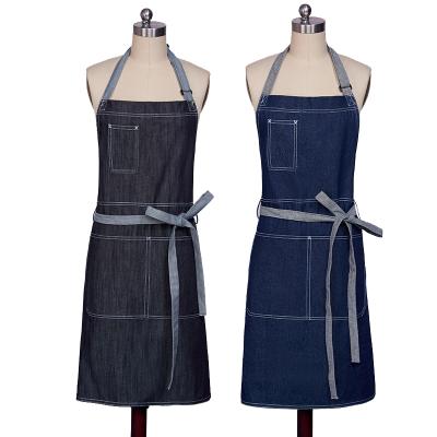 China Formal High Quality Chef Jean Aprons 100%cotton Jean Fabric Halter Adjustable With Pockets Chef Cooking Jean Apron for sale