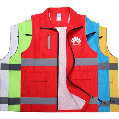 China Anti-wrinkle Safety Reflective Vest Custom Logo With Pockets Visibility Work Safety Yellow Fluorescent Vest for sale