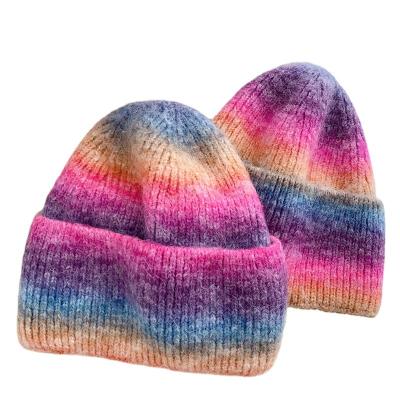 China COMMON Winter Slouchy Rainbow Pile Wool Baotou Hat Beanie Knitting Warm Hat for sale