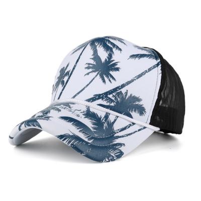 China COMMON Hot Selling Coconut Tree Print Mesh Sun Hat Trucker Hat Unisex Fashion Outdoor for sale