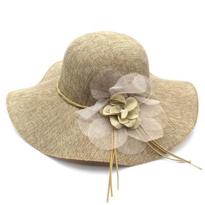 China Woman Striped Girls Beach Sun Hats Wide Brim Summer Hat Ladies Straw Hat With Flower for sale