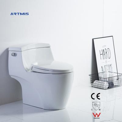 China Bathroom Sanitary Strap Double-Flow Ceramic Wares Floor-Mounted One-Piece Toilet Bowl for sale